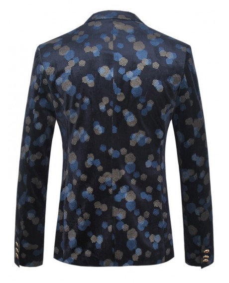 Plus Size Lapel One Button Design Color Block Floral Pattern Long Sleeve Blazer For Men -  M