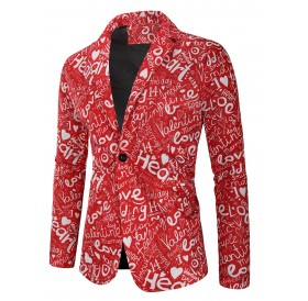 Valentine's Day Letters Heart Print Casual Blazer -  S
