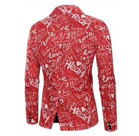 Valentine's Day Letters Heart Print Casual Blazer -  S