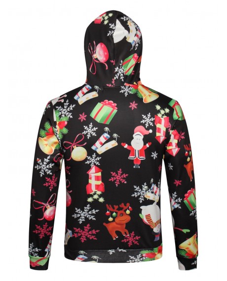 Christmas Theme Printed Pullover Hoodie - Black M