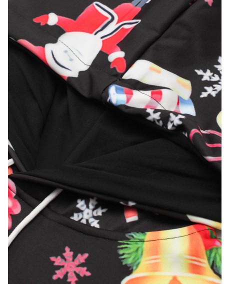 Christmas Theme Printed Pullover Hoodie - Black M