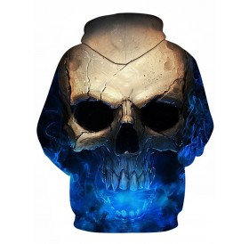 3D Effect Skull Print Pullover Hoodie -  L