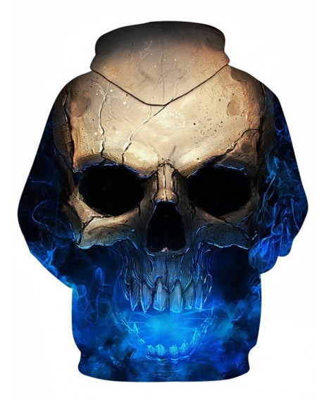 3D Effect Skull Print Pullover Hoodie -  L