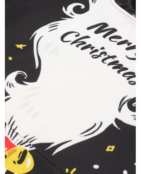 Drawstring Christmas Cap Print Hoodie - Black L