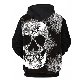 Skull Tree Print Long Sleeve Hoodie - Black L