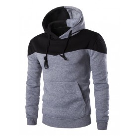 IZZUMI Classic Color Block Front Pocket Hooded Long Sleeves Hoodie For Men - Light Gray L