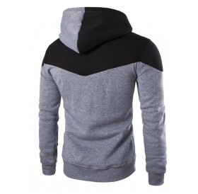 IZZUMI Classic Color Block Front Pocket Hooded Long Sleeves Hoodie For Men - Light Gray L