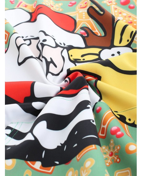 Santa Claus Elk Print Pullover Christmas Hoodie -  3xl