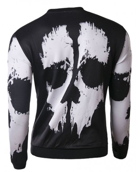 Trendy Round Neck 3D Abstract Print Slimming Long Sleeve Cotton Blend Black and White Sweatshirt For Men - White And Black M
