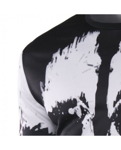 Trendy Round Neck 3D Abstract Print Slimming Long Sleeve Cotton Blend Black and White Sweatshirt For Men - White And Black M