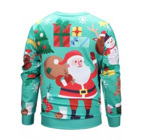 Cute Santa Claus Christmas Elements Print Sweatshirt - Light Sea Green M