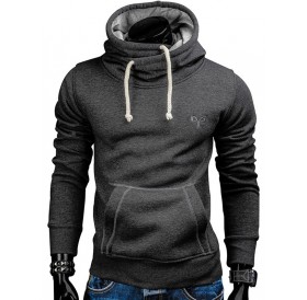 Whole Colored Drawstring Casual Hoodie - Carbon Gray S