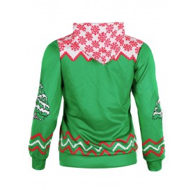 Long Sleeve Christmas Reindeer Print Hoodie - Green Xl