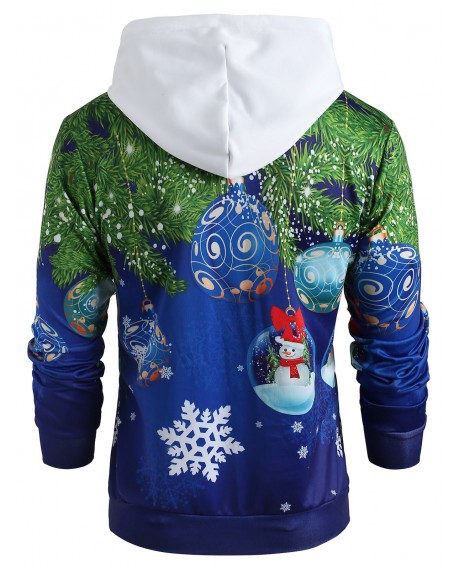 Christmas Tie Costume Snowman Ball Print Hoodie - Cobalt Blue L
