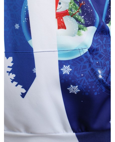 Christmas Tie Costume Snowman Ball Print Hoodie - Cobalt Blue L