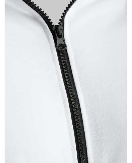Full Zipper Gradient Print Shoulder Pleated Sports Hoodie - White Xl
