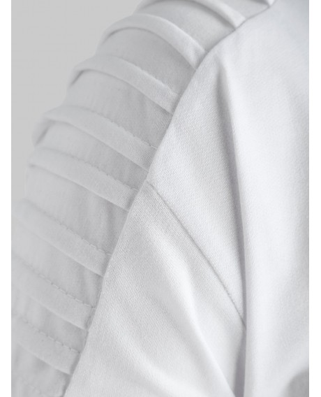 Full Zipper Gradient Print Shoulder Pleated Sports Hoodie - White Xl