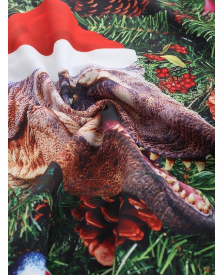 3D Christmas Dinosaur Print Kangaroo Pocket Hoodie - Medium Sea Green M
