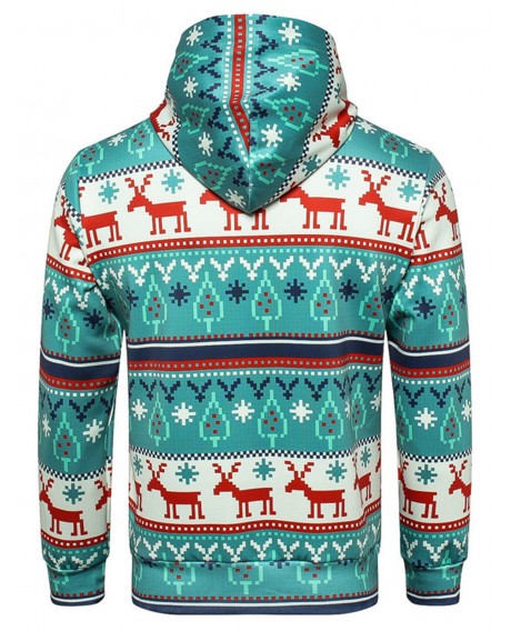 Hooded Christmas Elk Geometric Print Pullover Hoodie -  3xl