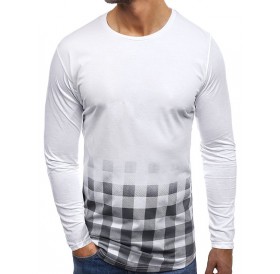 Gradient Grid Pattern Long Sleeves T-shirt - White S