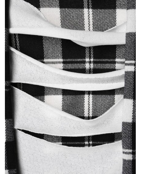 Checked Print Destroyed Scarf Collar T-shirt - White 2xl