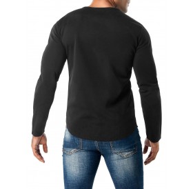 PU Leather Zip Patch Asymmetric Hem T-shirt - Black L