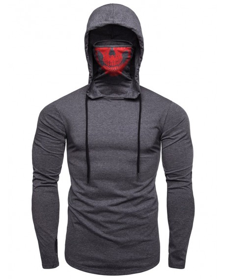 Fashion Drawstring Scare Mask Hoodie for Man - Gray M