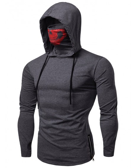 Fashion Drawstring Scare Mask Hoodie for Man - Gray M