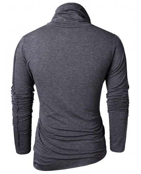 Asymmetric Pile Heap Collar T-shirt - Black Xl