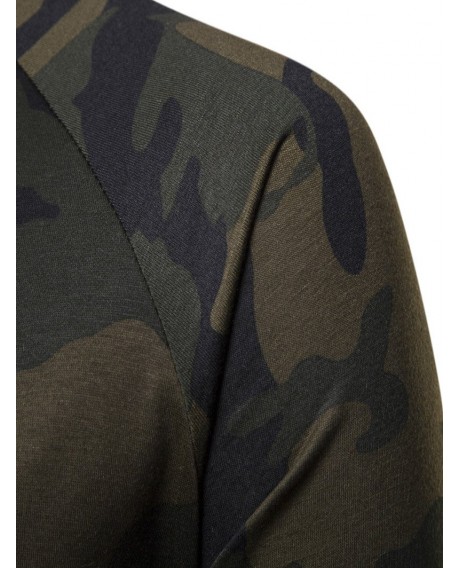 Camouflage Spliced Long Sleeve T-shirt - Coffee S