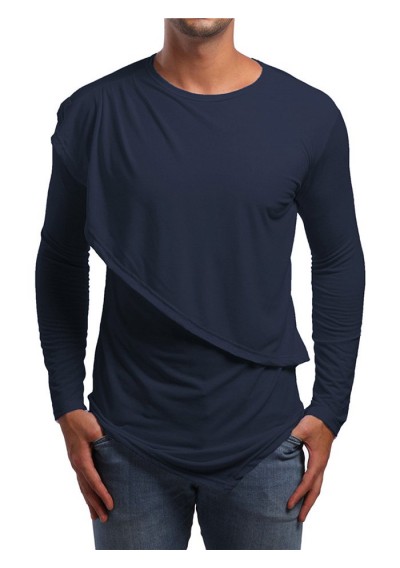 Faux Twinset Asymmetric Solid T-shirt - Cadetblue S