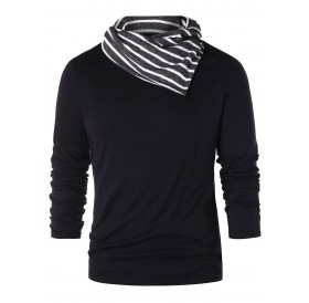 Striped Pile Heap Collar Long Sleeve T-shirt - Black L