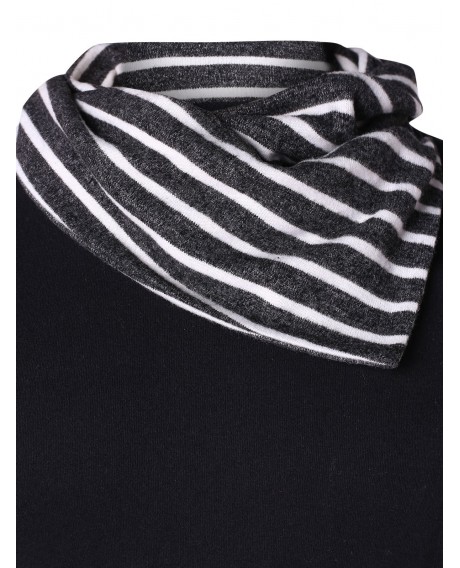 Striped Pile Heap Collar Long Sleeve T-shirt - Black L