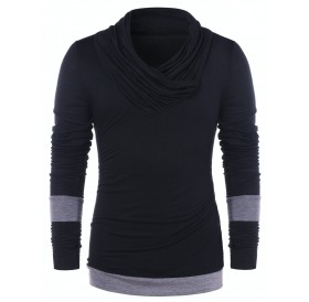 Pile Heap Collar Color Block T-shirt - Black L