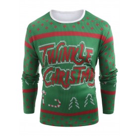 Knitted Sweater Print Christmas Long Sleeve T-shirt - Medium Spring Green S