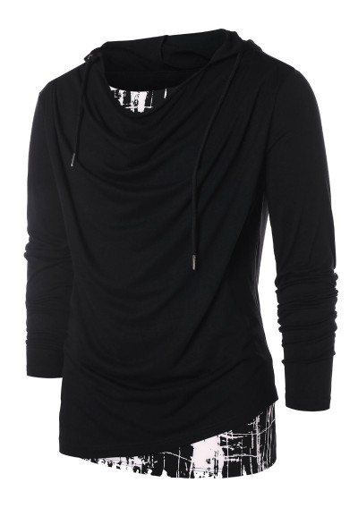Faux Twinset Panel Hooded T-shirt - Black Xl