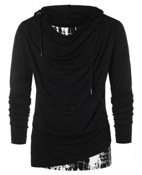 Faux Twinset Panel Hooded T-shirt - Black Xl
