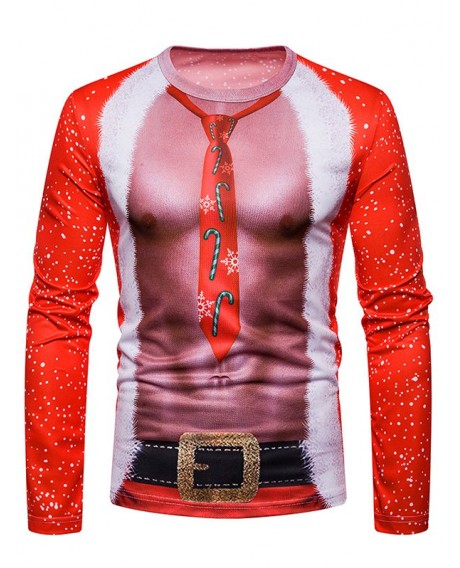 3D Male Body Printed Crew Neck Tee - Red L