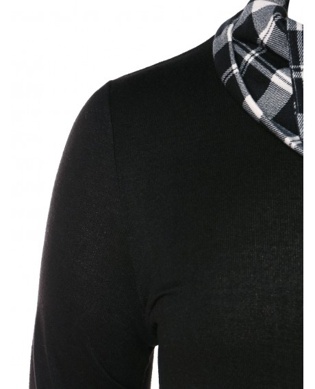Asymmetric Checked Pattern Pile Heap Collar T-shirt - Black Xl