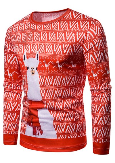 Christmas Alpaca Printed Crew Neck T-shirt -  M