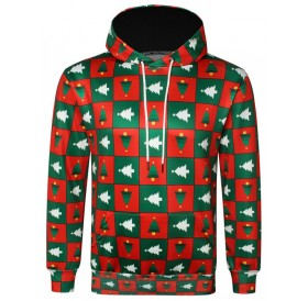 Christmas Tree Check Pattern Pullover Hoodie - Lava Red Xs