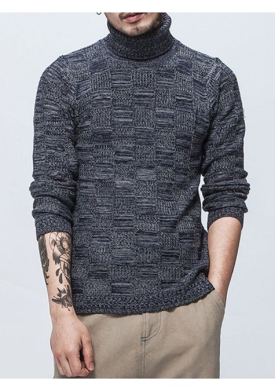 Autumn Winter Men's Fashion Design High Collar  Sweater - Deep Blue L