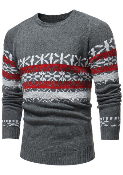 Jacquard Weave Color Blocking Sweater - Gray S