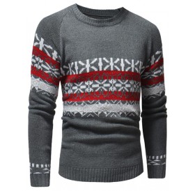 Jacquard Weave Color Blocking Sweater - Gray S