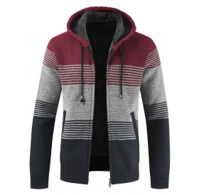 Color Block Hooded Casual Knitted Sweater - Chestnut Red Xs