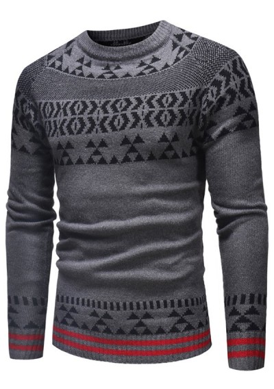 Geometrical Pattern Casual Pullover Sweater - Gray Xs