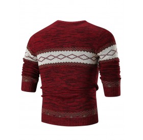 Geometric Print Long Sleeve Sweater - Red 2xl