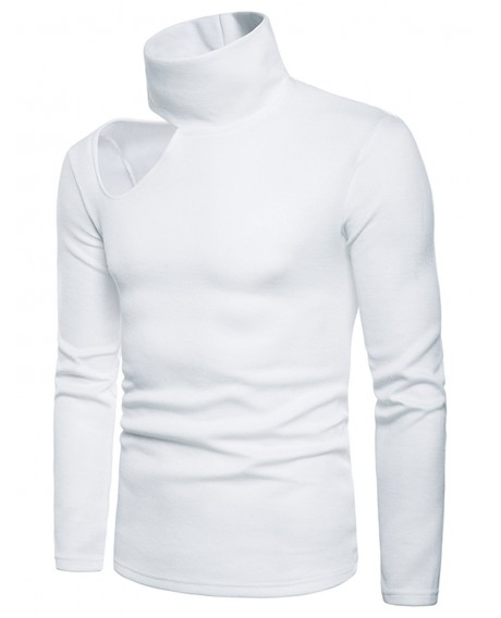 Side Off Shoulder Solid Color Sweater - White L