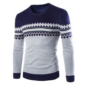 Men's Sweater Round Neck with Pattern - Dark Gray Xl