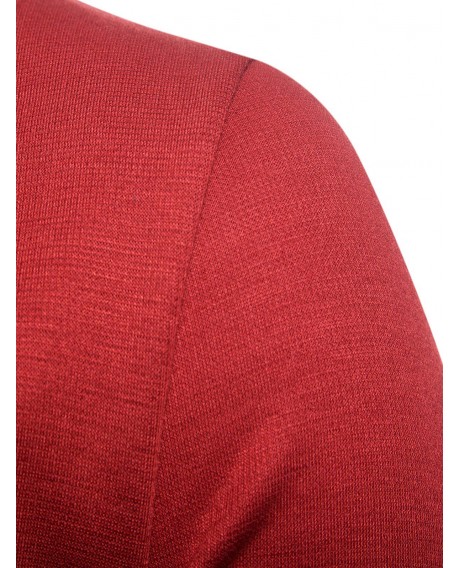 Deep V Neck Mesh Lining Solid Cardigan Sweater - Red M